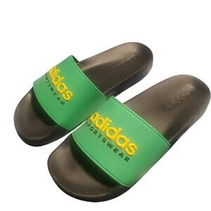 Adidas Men Size 8, Women Size 9 Adilette Green Yellow Slides Shower Pool Sandals